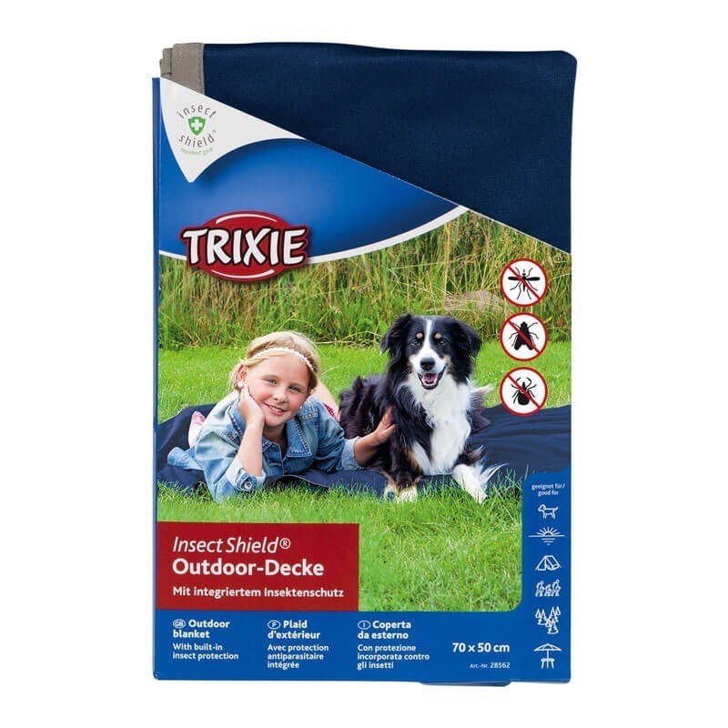 Manta para perros repelente insectos azul packaging